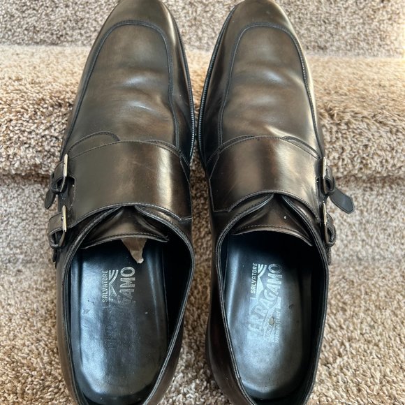 Salvatore Ferragamo Men\'s Brown Double Monk Straps Leather Loafers. main image 14